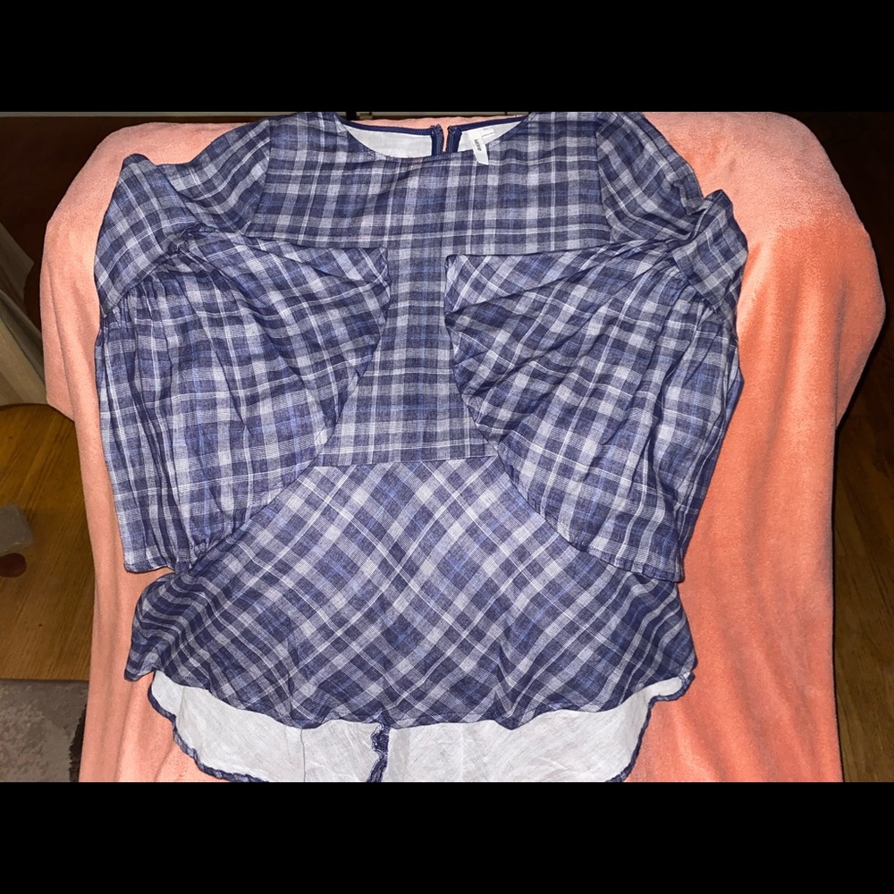 Scalloped plaid top